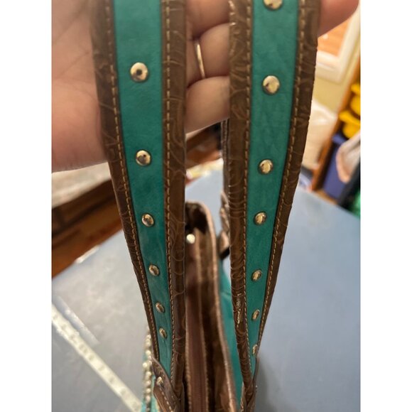 Western Turquoise  Bag Embellished Cross Design SMALL FLAW Cogril Rodeo Ranch - Picture 10 of 11